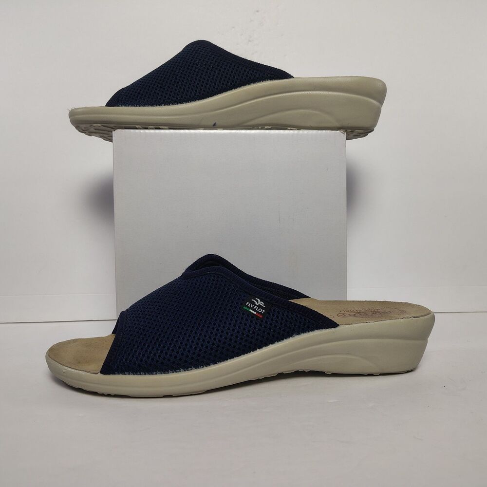 Fly Flot Italian Sandals Womens 41 EU Stretch Mesh Slip-on Genuine Leather Sole